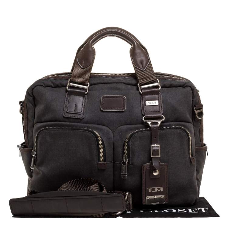 Pre Owned TUMI Grey/Brown Canvas and Leather Alpha Bravo Briefcase 