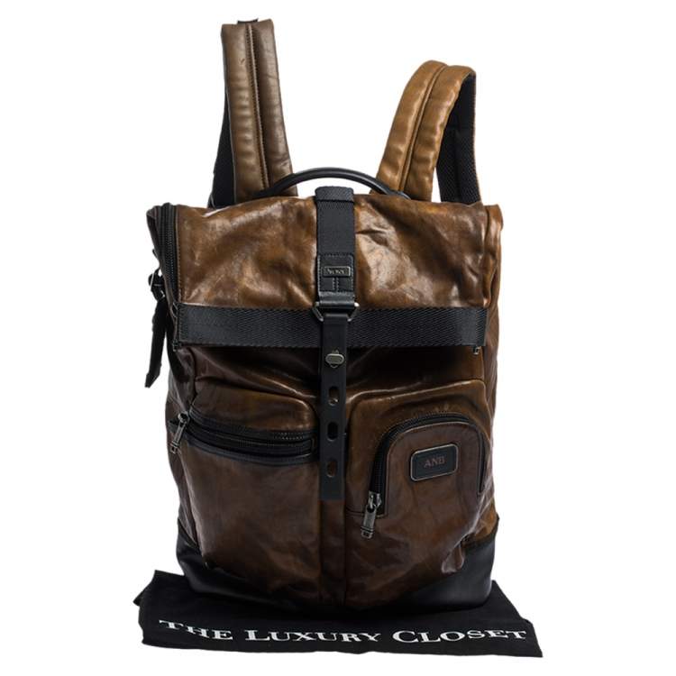 Pre Owned TUMI Brown/Black Leather London Roll Top Backpack
