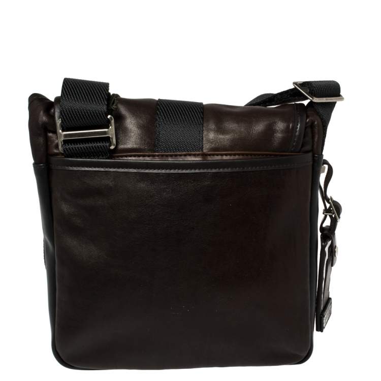 Pre Owned Tumi Dark Brown/Black Leather Barton Crossbody Bag