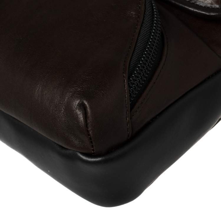 Pre Owned Tumi Dark Brown/Black Leather Barton Crossbody Bag
