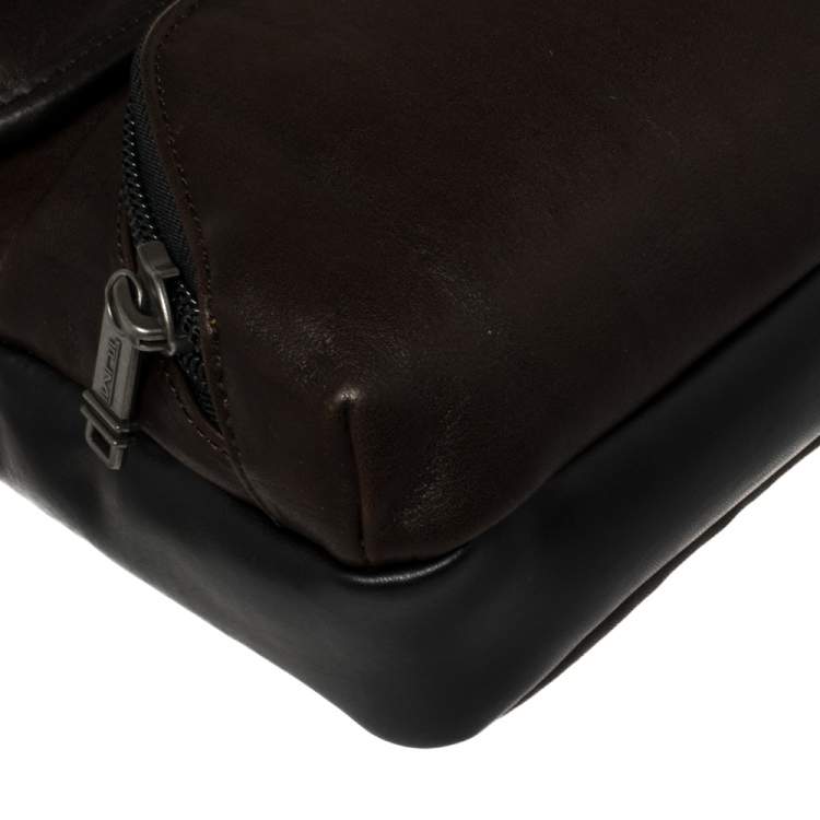 Pre Owned Tumi Dark Brown/Black Leather Barton Crossbody Bag