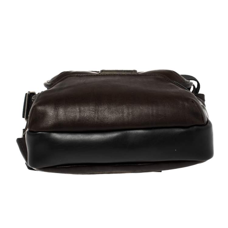 Pre Owned Tumi Dark Brown/Black Leather Barton Crossbody Bag