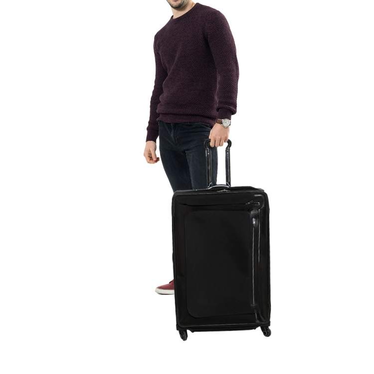 Pre Owned TUMI Black Canvas Arrive Extended Dual Access 4 Wheeled Packing Case Luggage