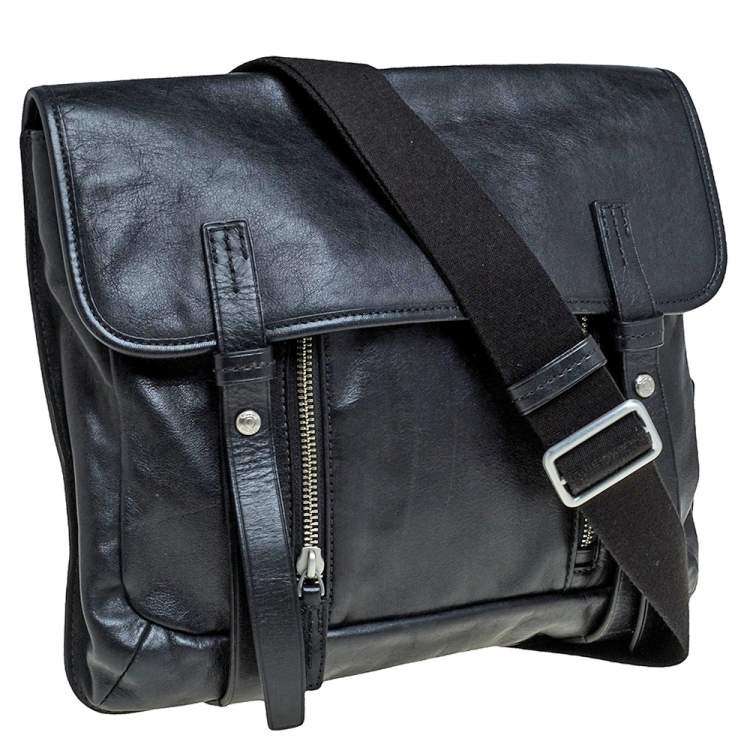 Pre Owned TUMI Black Leather Front Pocket Flap Messenger Bag