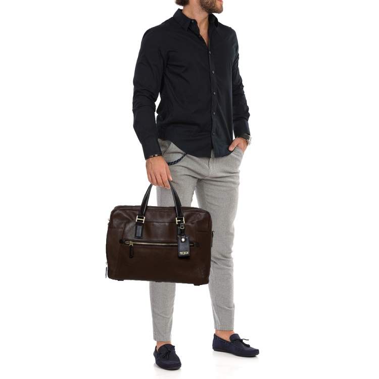 Pre Owned TUMI Brown Leather Double Zip Briefcase