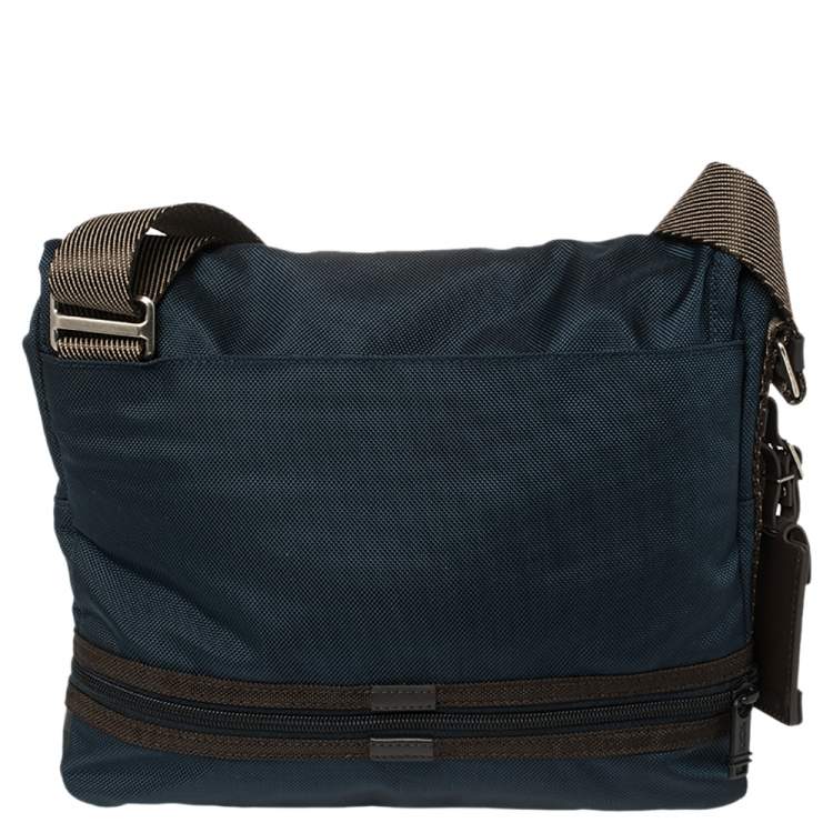 Pre Owned TUMI Blue/Brown Nylon and Leather Bravo Barstow Messenger Bag
