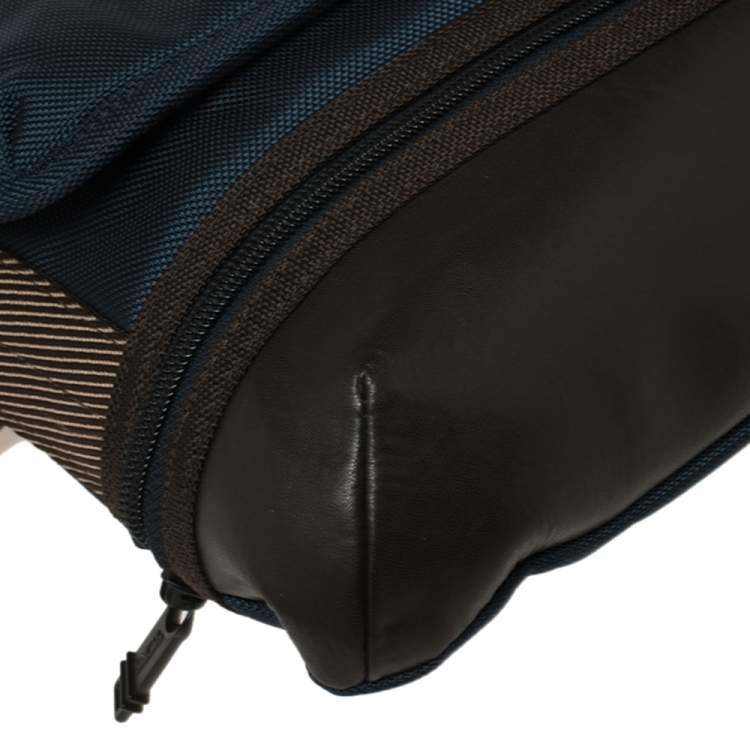 Pre Owned TUMI Blue/Brown Nylon and Leather Bravo Barstow Messenger Bag