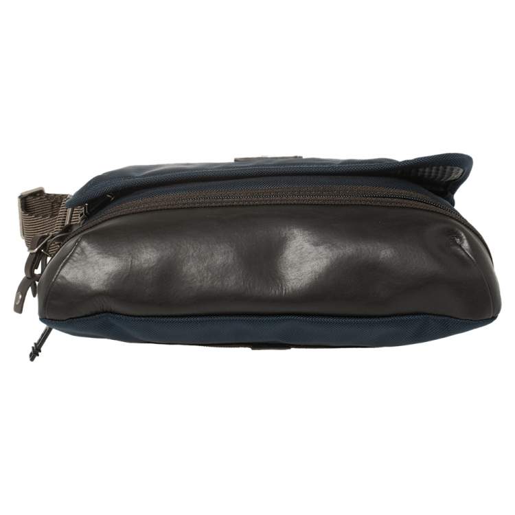 Pre Owned TUMI Blue/Brown Nylon and Leather Bravo Barstow Messenger Bag