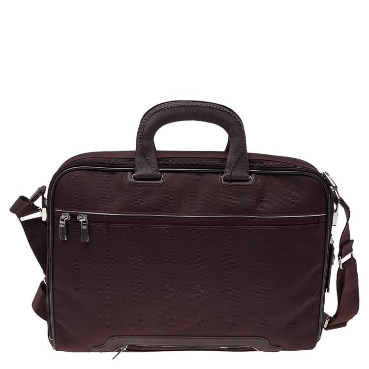 Pre Owned Tumi Burgundy Nylon T-Pass Kennedy Deluxe Brief Laptop Bag