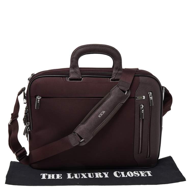 Pre Owned Tumi Burgundy Nylon T-Pass Kennedy Deluxe Brief Laptop Bag