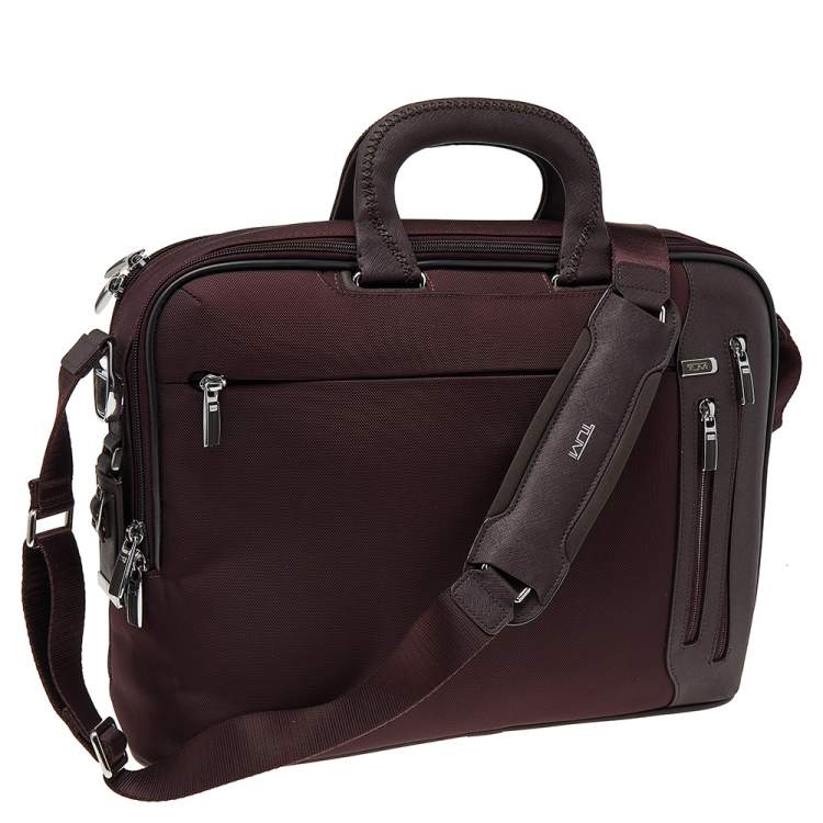 Pre Owned Tumi Burgundy Nylon T-Pass Kennedy Deluxe Brief Laptop Bag