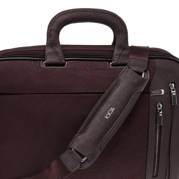 Pre Owned Tumi Burgundy Nylon T-Pass Kennedy Deluxe Brief Laptop Bag
