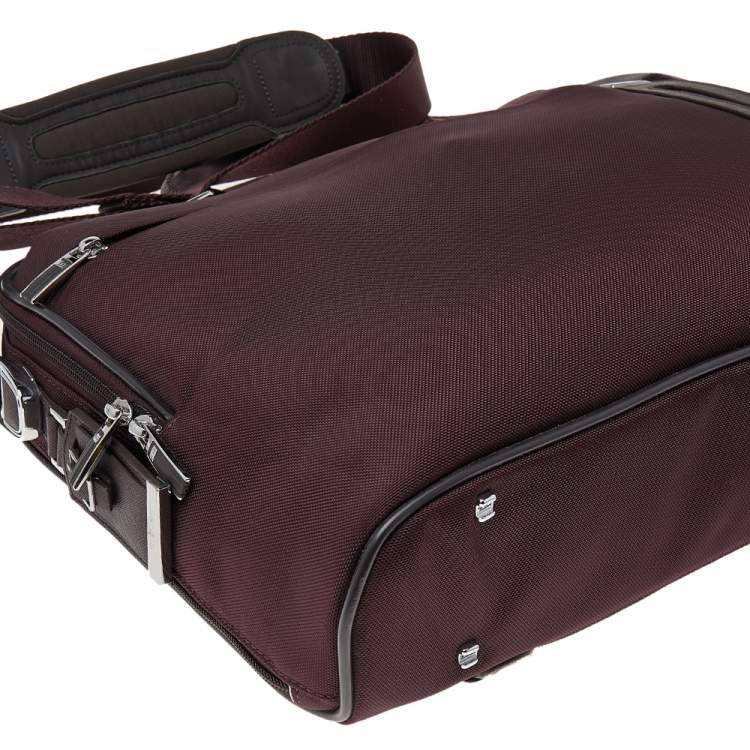 Pre Owned Tumi Burgundy Nylon T-Pass Kennedy Deluxe Brief Laptop Bag