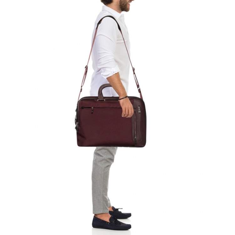 Pre Owned Tumi Burgundy Nylon T-Pass Kennedy Deluxe Brief Laptop Bag