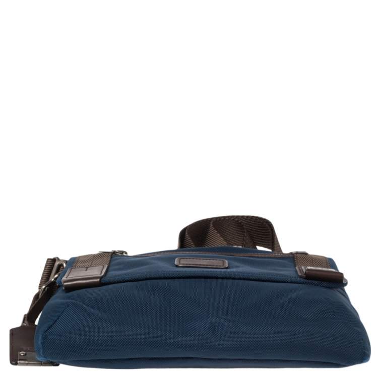 Pre Owned TUMI Blue/Brown Nylon and Leather Alpha Bravo Messenger Bag