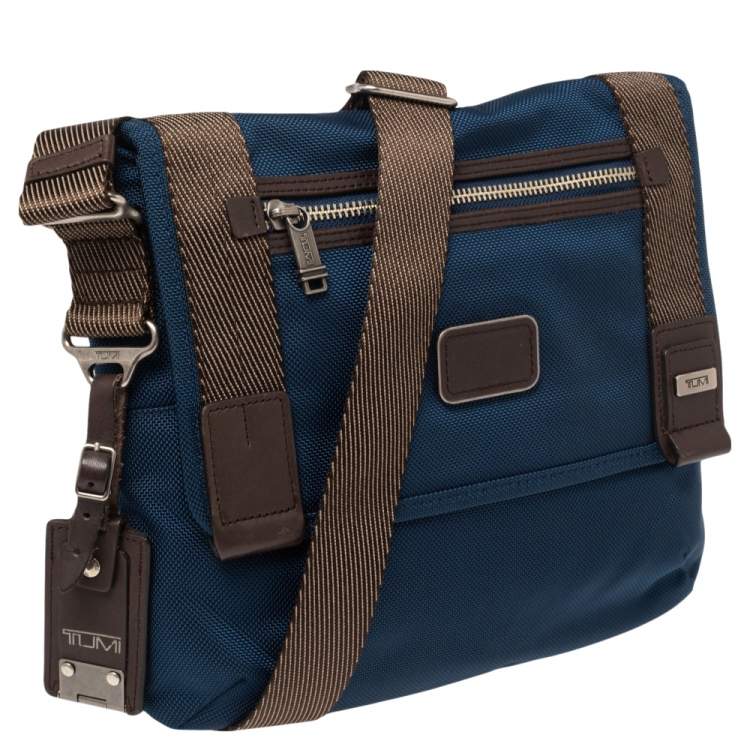 Pre Owned TUMI Blue/Brown Nylon and Leather Alpha Bravo Messenger Bag