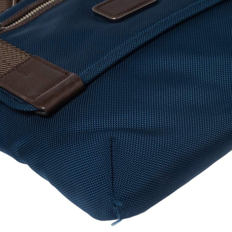 Pre Owned TUMI Blue/Brown Nylon and Leather Alpha Bravo Messenger Bag