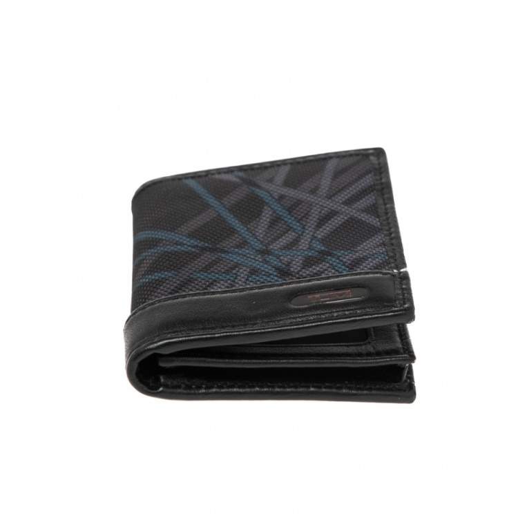 Pre Owned Tumi Black Graphic Print Nylon and Leather Trim Bifold Card Case