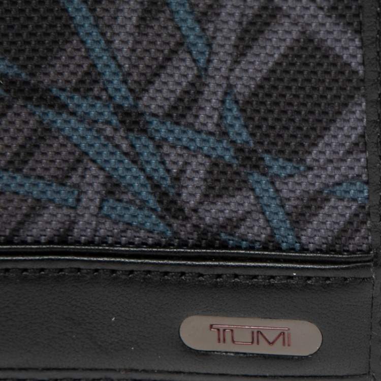 Pre Owned Tumi Black Graphic Print Nylon and Leather Trim Bifold Card Case