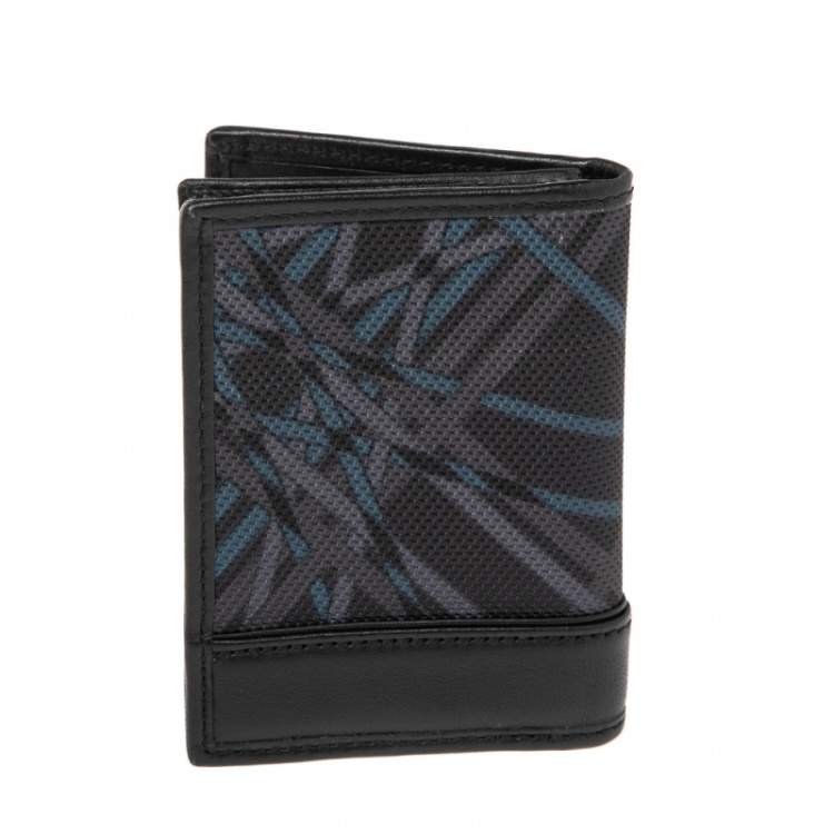 Pre Owned Tumi Black Graphic Print Nylon and Leather Trim Bifold Card Case
