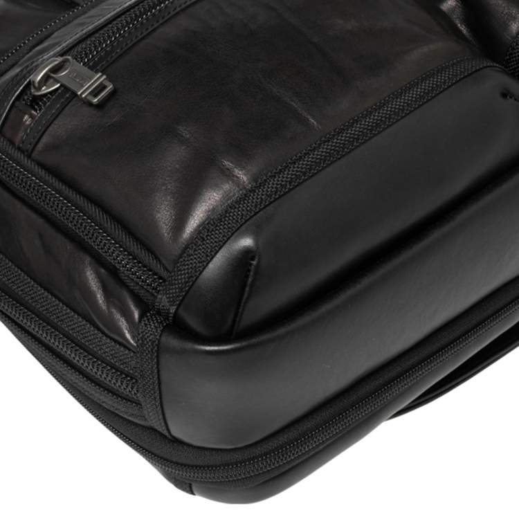 Pre Owned TUMI Metallic Dark Brown/Black Leather Alpha Bravo Andersen Slim Commuter Briefcase