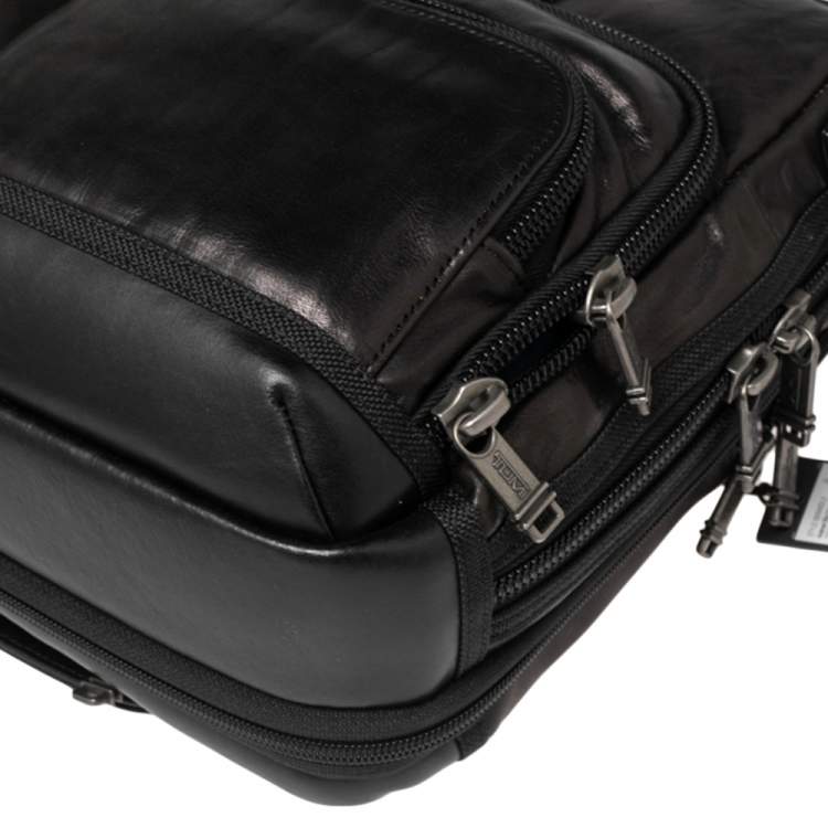 Pre Owned TUMI Metallic Dark Brown/Black Leather Alpha Bravo Andersen Slim Commuter Briefcase