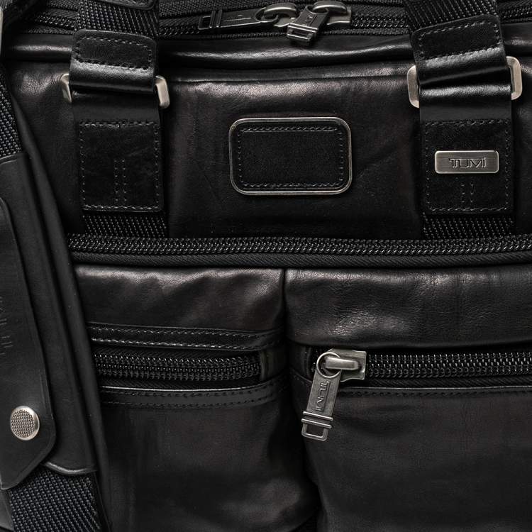 Pre Owned TUMI Metallic Dark Brown/Black Leather Alpha Bravo Andersen Slim Commuter Briefcase