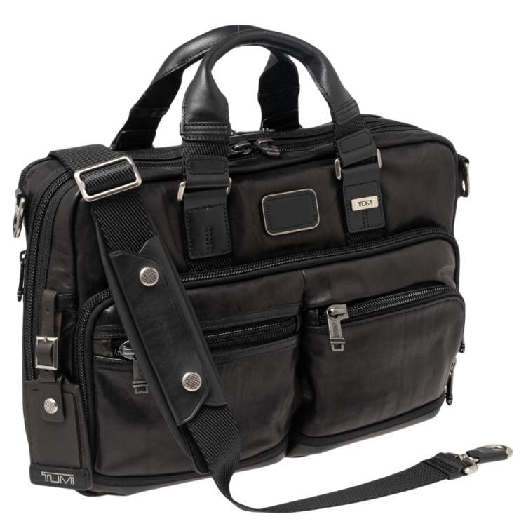 Pre Owned TUMI Metallic Dark Brown/Black Leather Alpha Bravo Andersen Slim Commuter Briefcase