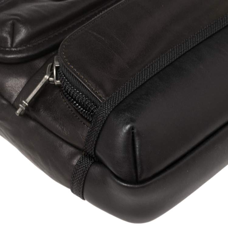 Pre Owned TUMI Dark Brown/Black Leather Alpha Bravo Barstow Messenger Bag