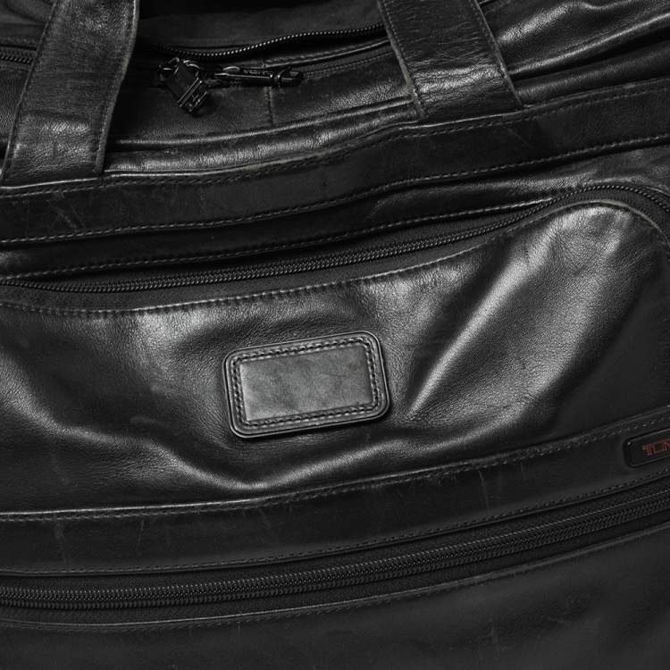 Pre Owned TUMI Black Leather Expandable Rolling Briefcase 