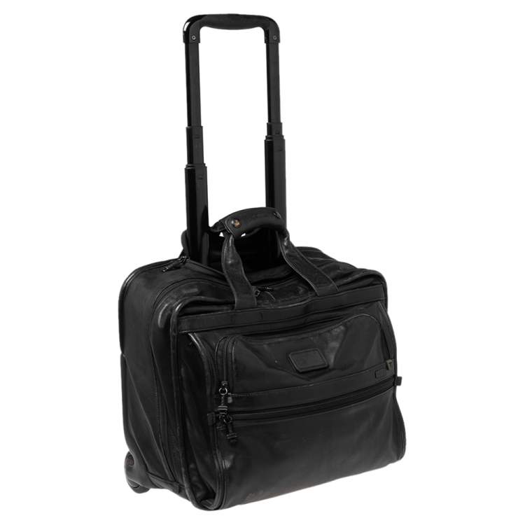 Pre Owned TUMI Black Leather Expandable Rolling Briefcase 