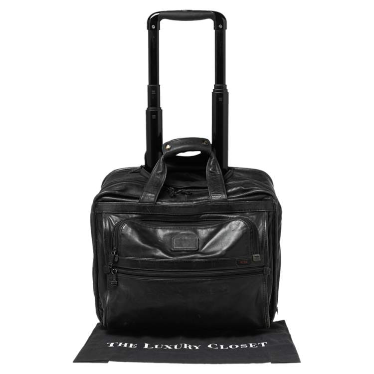 Pre Owned TUMI Black Leather Expandable Rolling Briefcase 