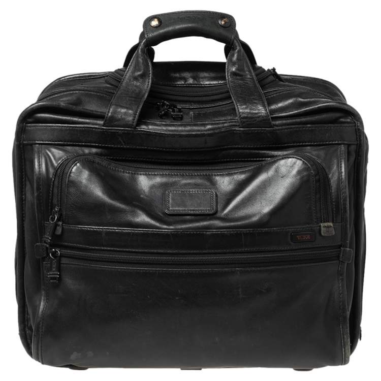 Pre Owned TUMI Black Leather Expandable Rolling Briefcase 
