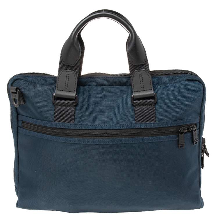 Pre Owned TUMI Navy Blue/Black Nylon and Leather Bravo Alpha Aviano Slim Briefcase