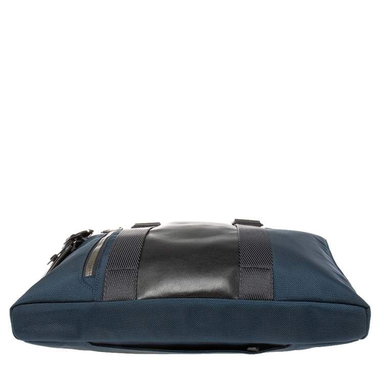 Pre Owned TUMI Navy Blue/Black Nylon and Leather Bravo Alpha Aviano Slim Briefcase