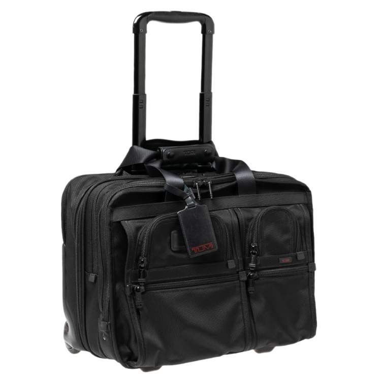 Pre Owned Tumi Black Nylon 2 Wheeled Alpha Rolling Briefcase 