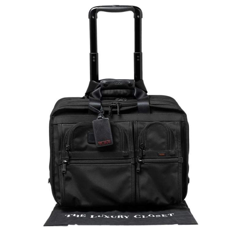 Pre Owned Tumi Black Nylon 2 Wheeled Alpha Rolling Briefcase 