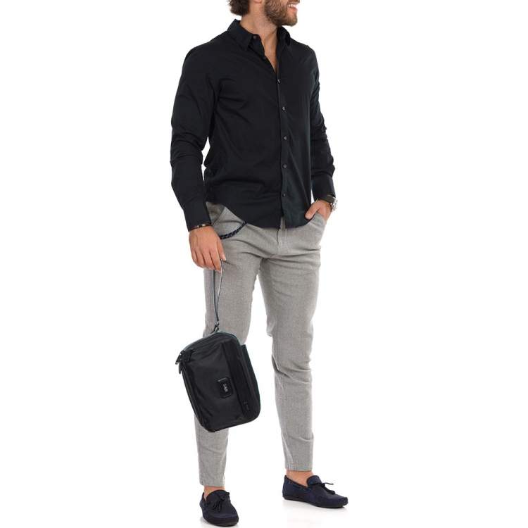 Pre Owned Tumi Black Nylon And Leather Triple Zip Alpha Pouch 