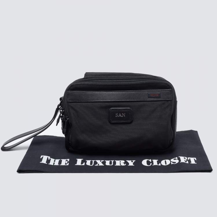 Pre Owned Tumi Black Nylon And Leather Triple Zip Alpha Pouch 