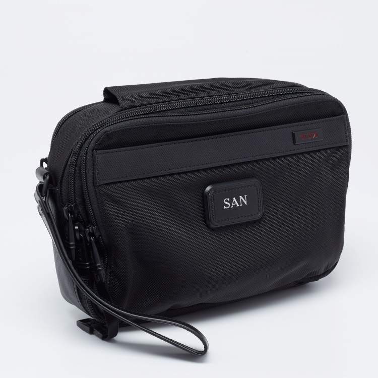 Pre Owned Tumi Black Nylon And Leather Triple Zip Alpha Pouch 