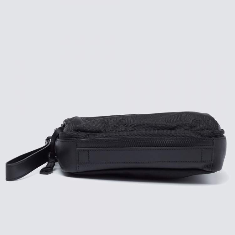 Pre Owned Tumi Black Nylon And Leather Triple Zip Alpha Pouch 