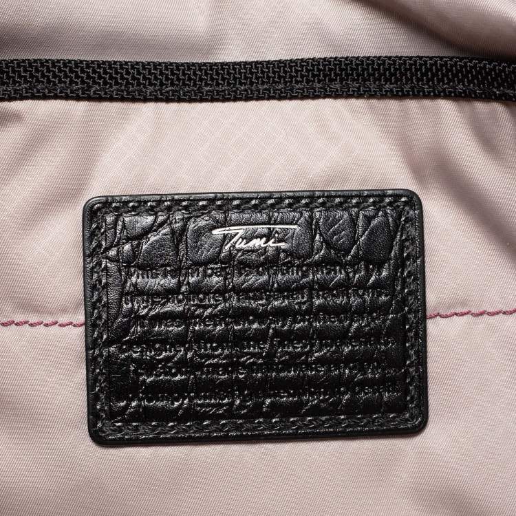 Pre Owned TUMI Black Crocodile Embossed Leather and Nylon Briefcase