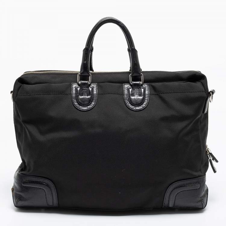 Pre Owned TUMI Black Crocodile Embossed Leather and Nylon Briefcase
