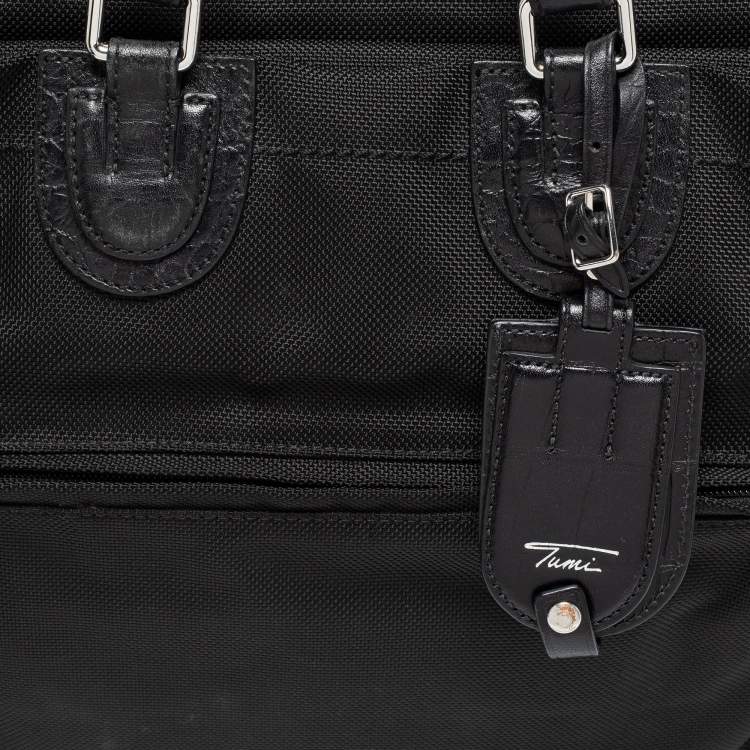 Pre Owned TUMI Black Crocodile Embossed Leather and Nylon Briefcase
