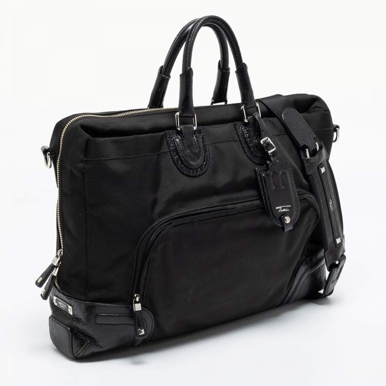 Pre Owned TUMI Black Crocodile Embossed Leather and Nylon Briefcase