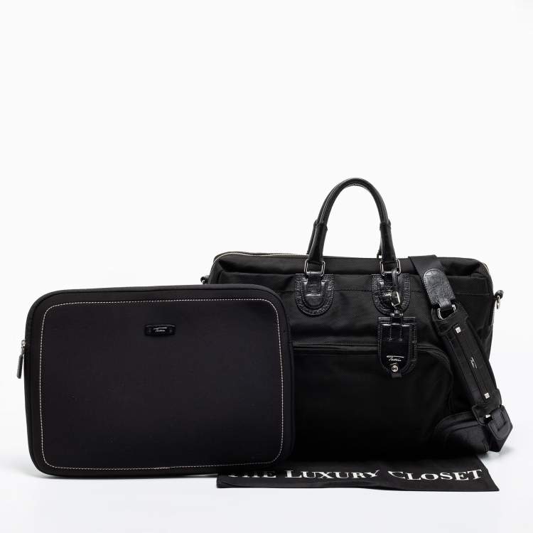Pre Owned TUMI Black Crocodile Embossed Leather and Nylon Briefcase