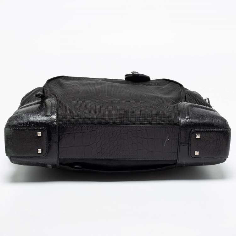 Pre Owned TUMI Black Crocodile Embossed Leather and Nylon Briefcase