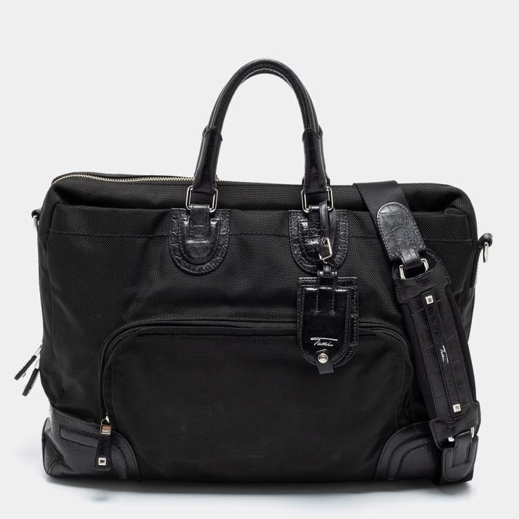 Pre Owned TUMI Black Crocodile Embossed Leather and Nylon Briefcase