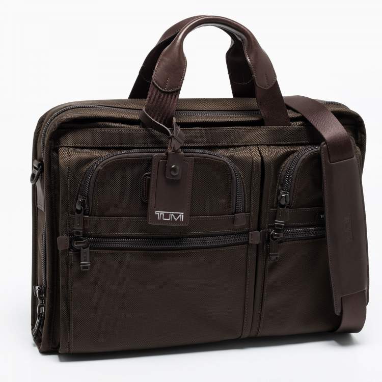 Pre Owned Tumi Brown Nylon Large Screen Laptop Briefcase Bag