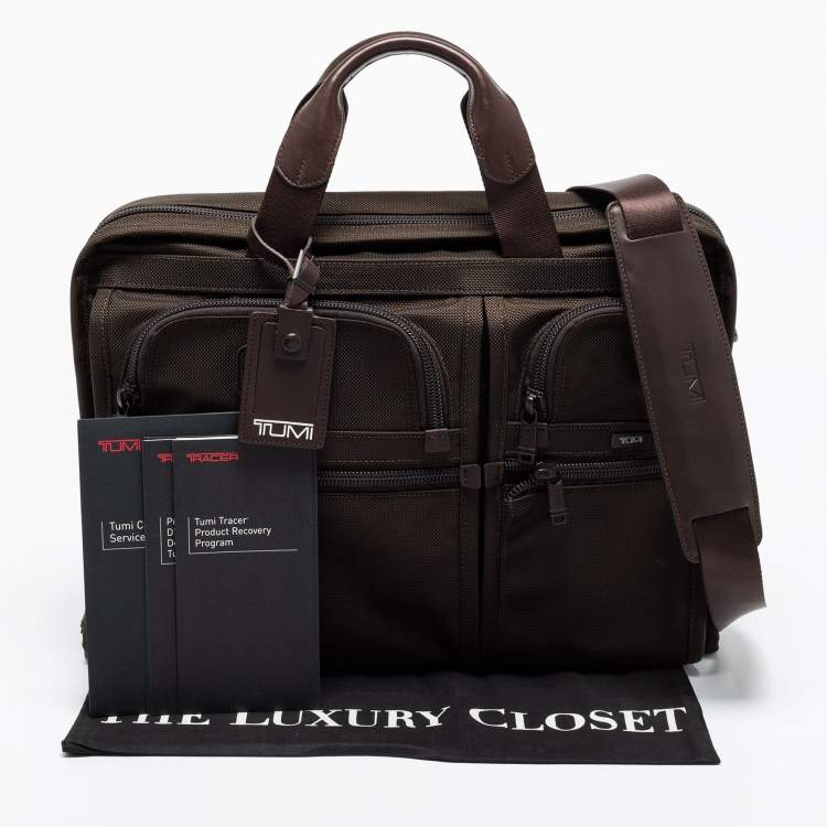 Pre Owned Tumi Brown Nylon Large Screen Laptop Briefcase Bag
